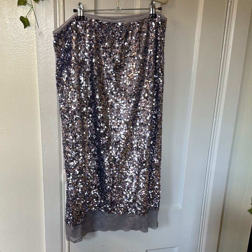 Anthropologie Lavender Sequin Maxi Pencil Skirt